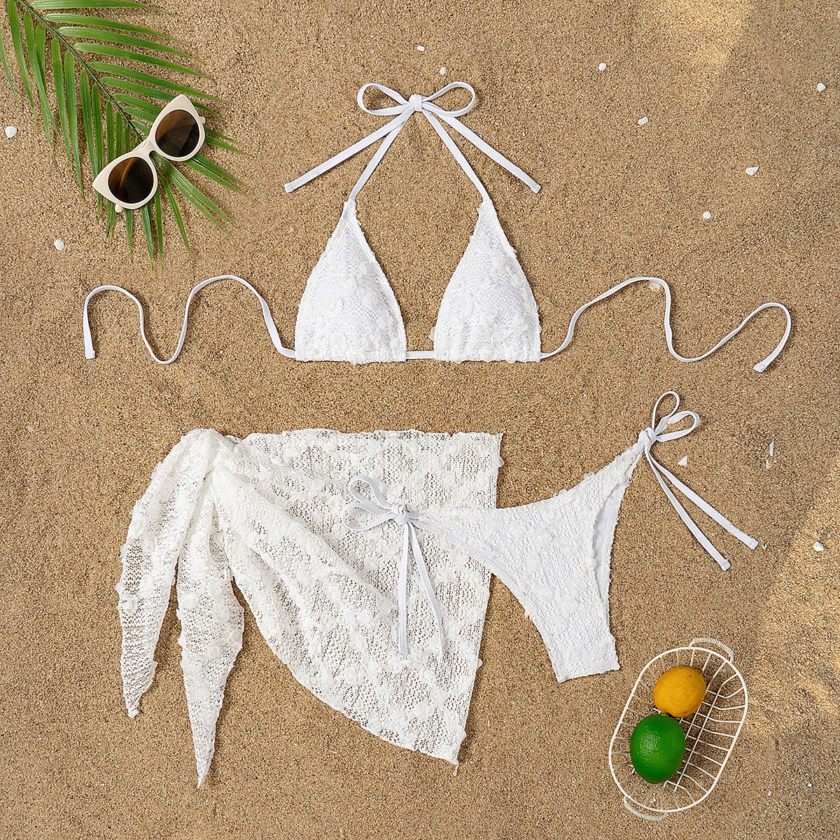 Split Bikini Mesh Halter Bandage Swimsuit Women
