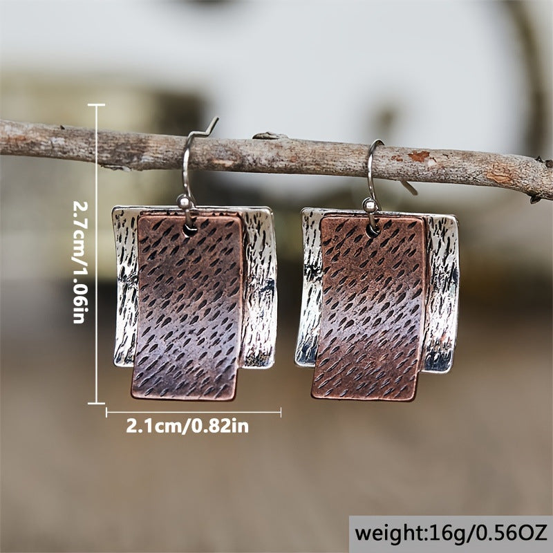 Boho Curved Two-tone Hammered Pendant Earrings