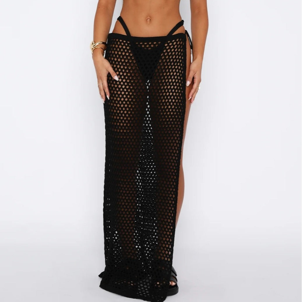 Women's Beach Sun Protection Hollow Out See-through High Slit Skirt