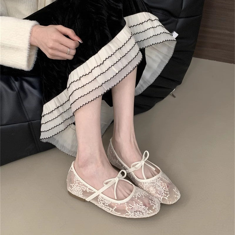 Flat Lace Mesh Breathable Mary Jane Evening Shoes