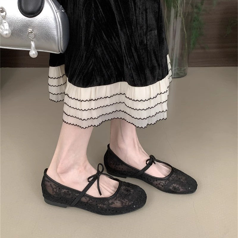 Flat Lace Mesh Breathable Mary Jane Evening Shoes