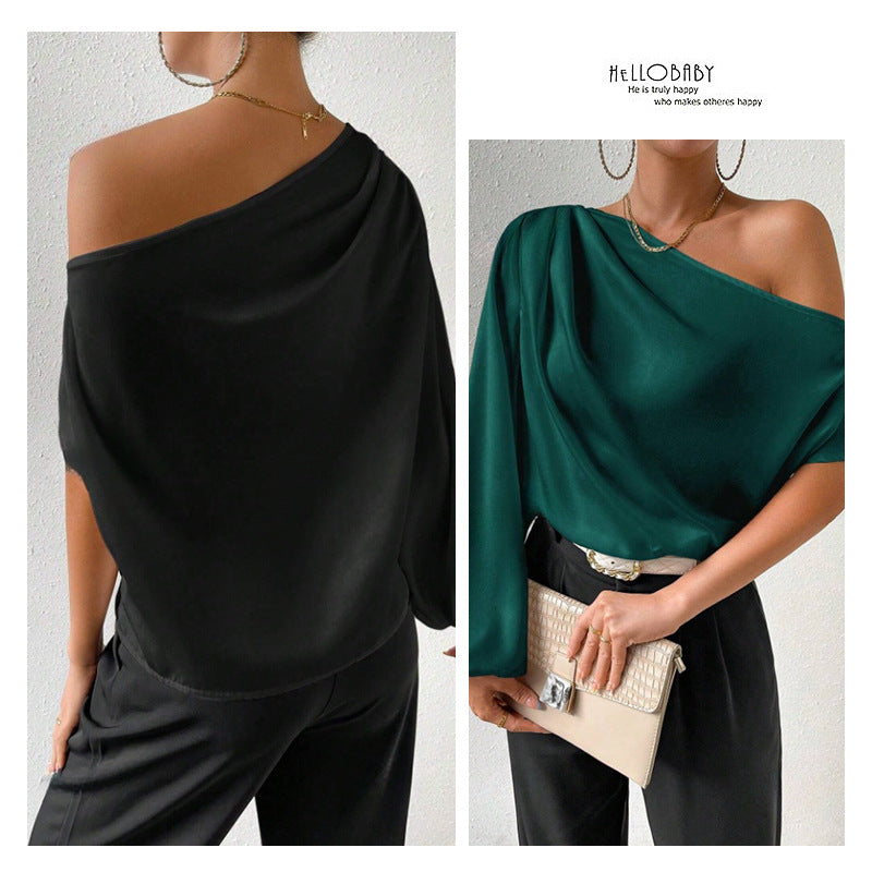 Foreign Trade Shoulder T-shirt Sexy Off-shoulder Loose Cold-shoulder Elegant