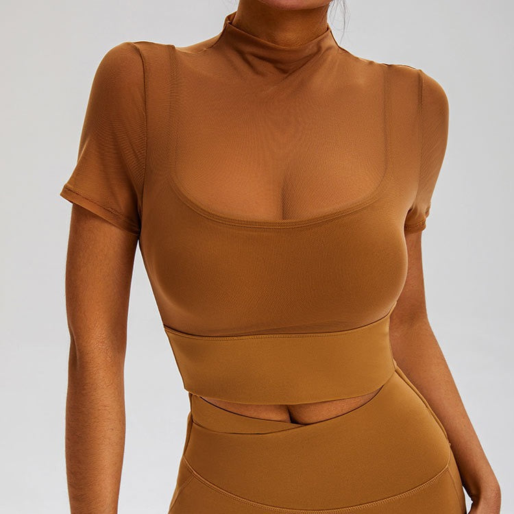 With Chest Pad One-piece Cup Temperament Sexy Sports Turtleneck Grenadine