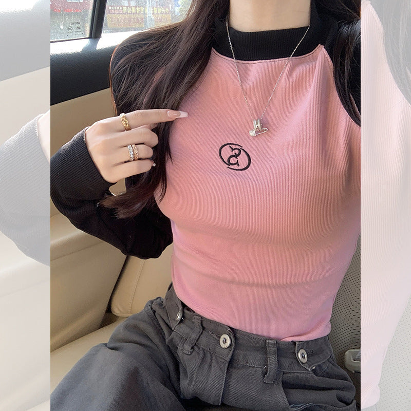 Women's Shoulder Short Long Sleeved Fitted T-shirt