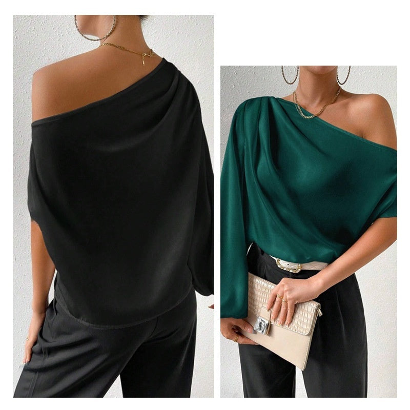 Foreign Trade Shoulder T-shirt Sexy Off-shoulder Loose Cold-shoulder Elegant