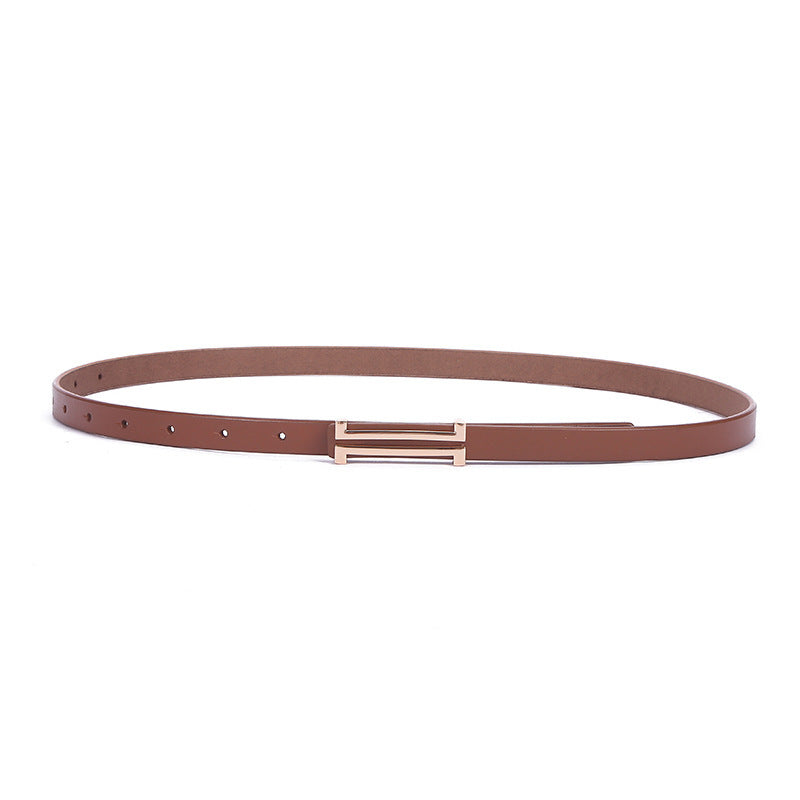 New Fashion Leather Thin Belt For Women Personality Metal Buckle