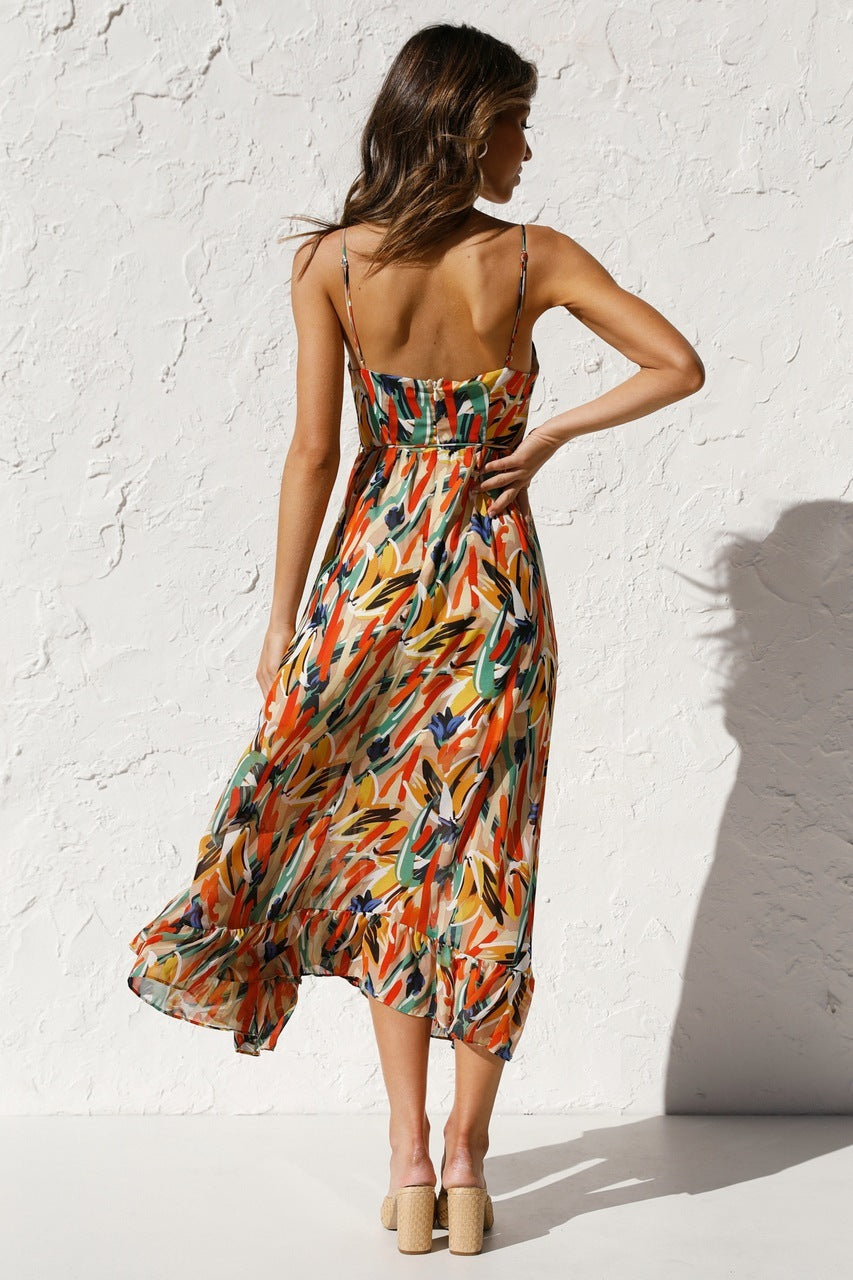 New Women's Printed Ruffle Sleeveless Dress