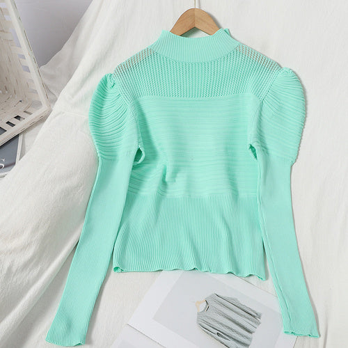 Design Sense Niche Puff Sleeves Slimming Fall Winter Stretch Sweater Women
