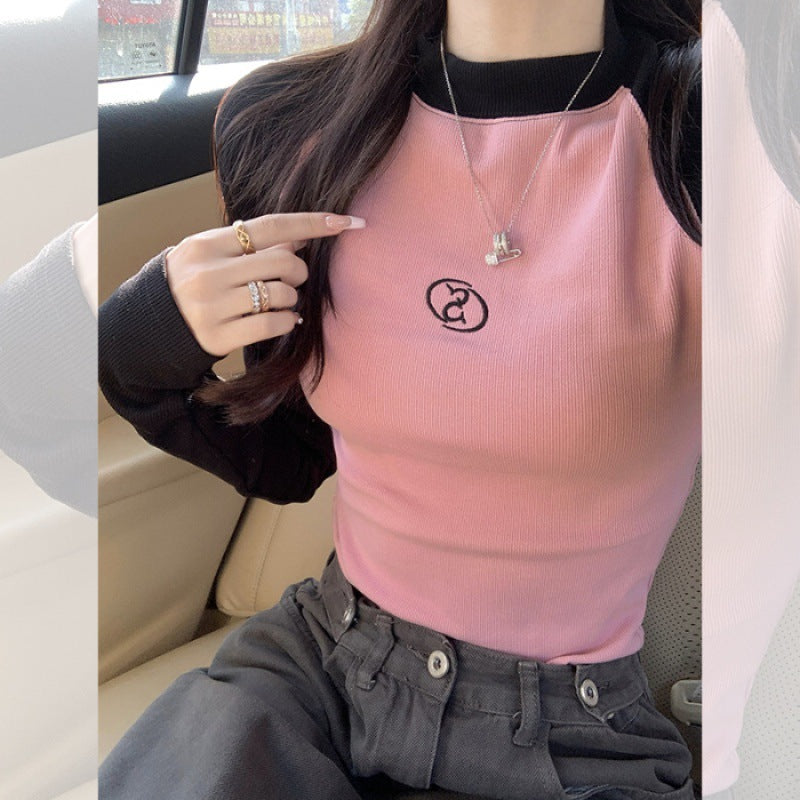 Women's Shoulder Short Long Sleeved Fitted T-shirt