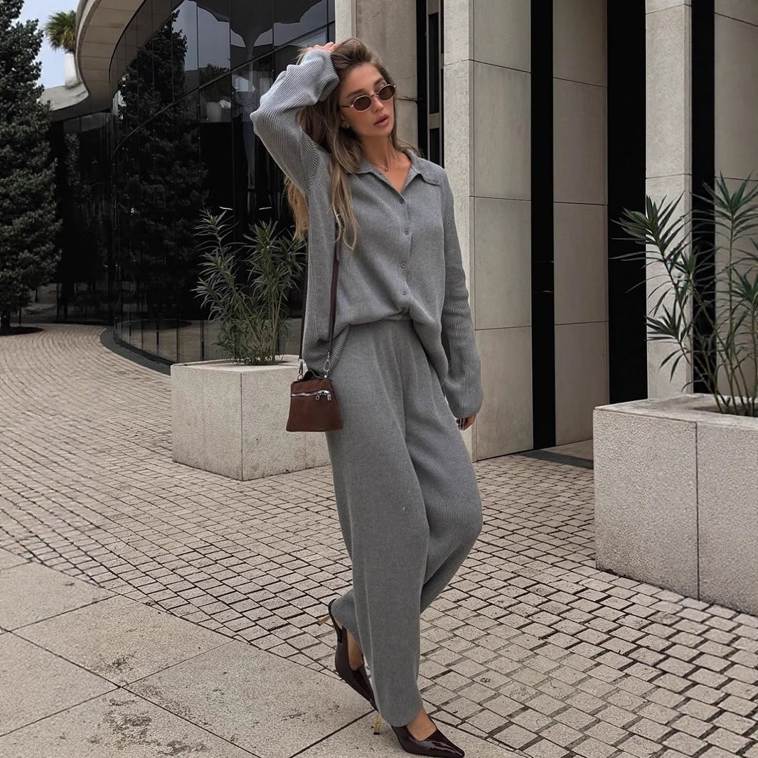 Loose Temperament Commute Bedford Cord Sweater Suit