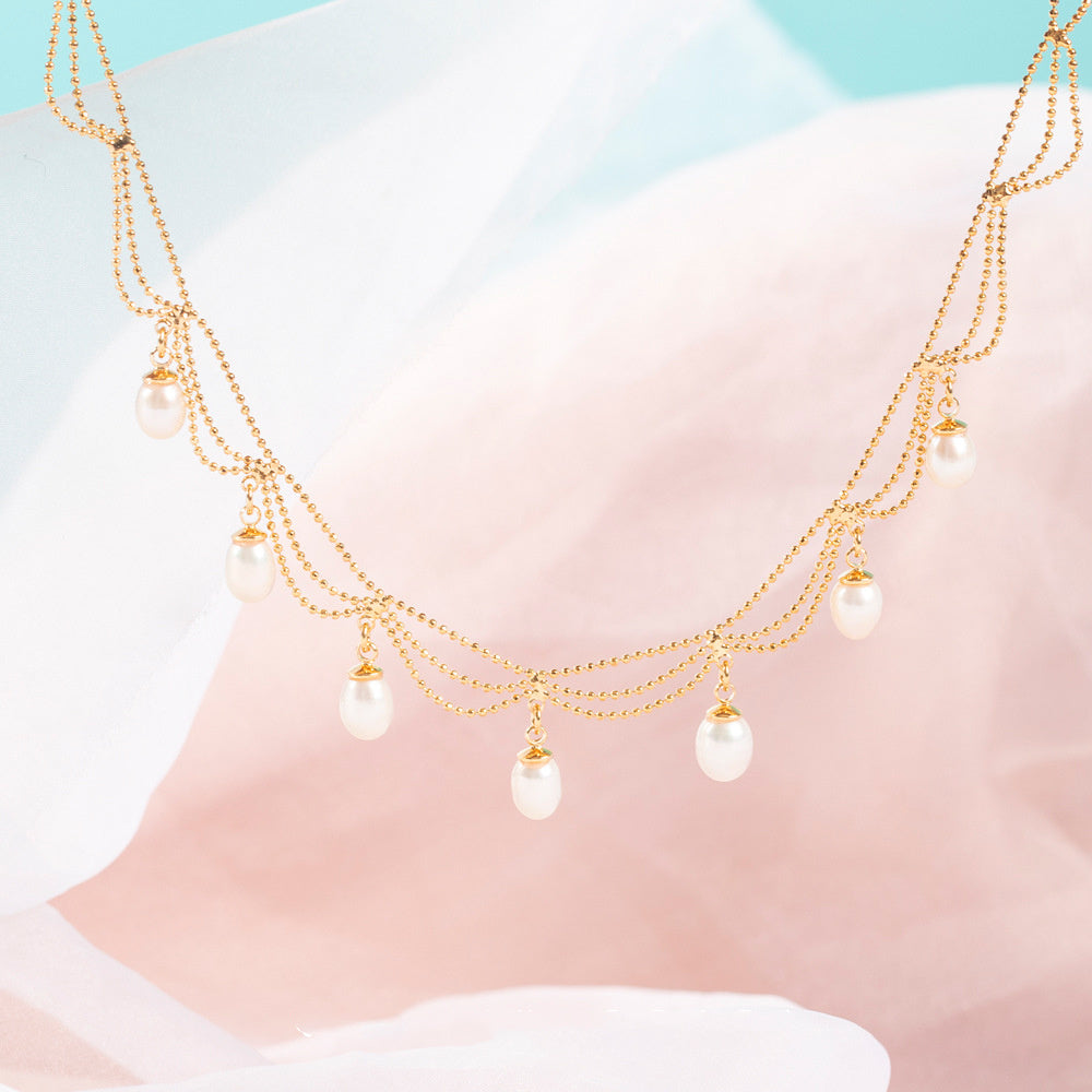 French Temperament Natural Pearl Dress Necklace Ladies