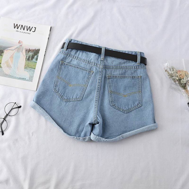 Women's High Waist Curled Denim Shorts