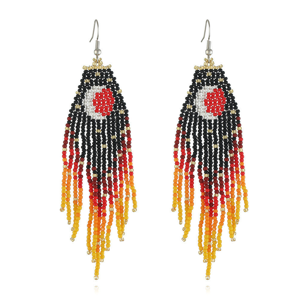 Boho Style Rice Beads Tassel Earrings Starry Sky Sun Moon