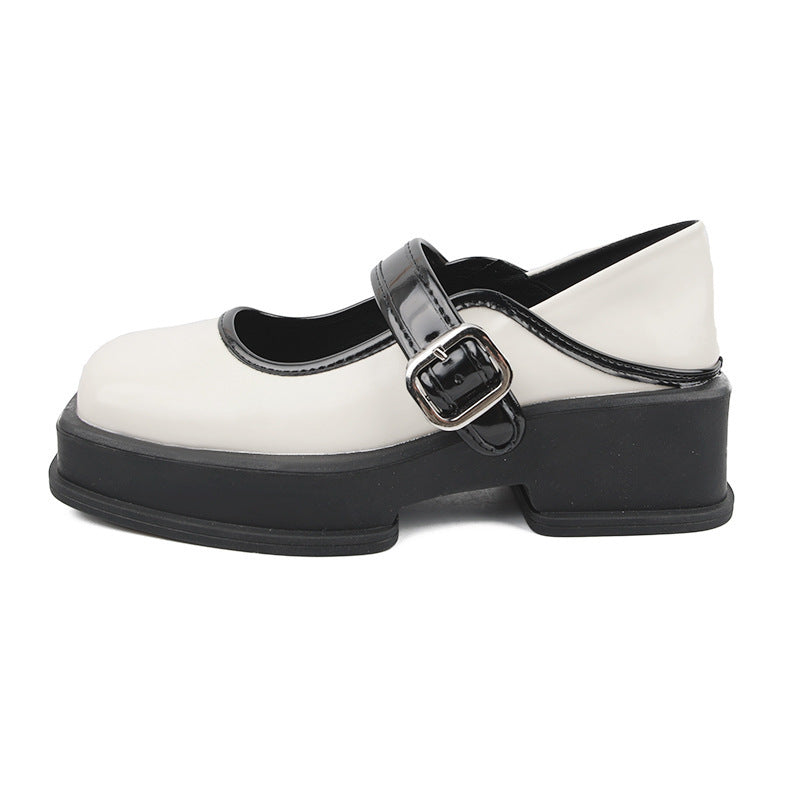 Thick-soled British Style Small Leather Shoes French Square Toe Mary Jane
