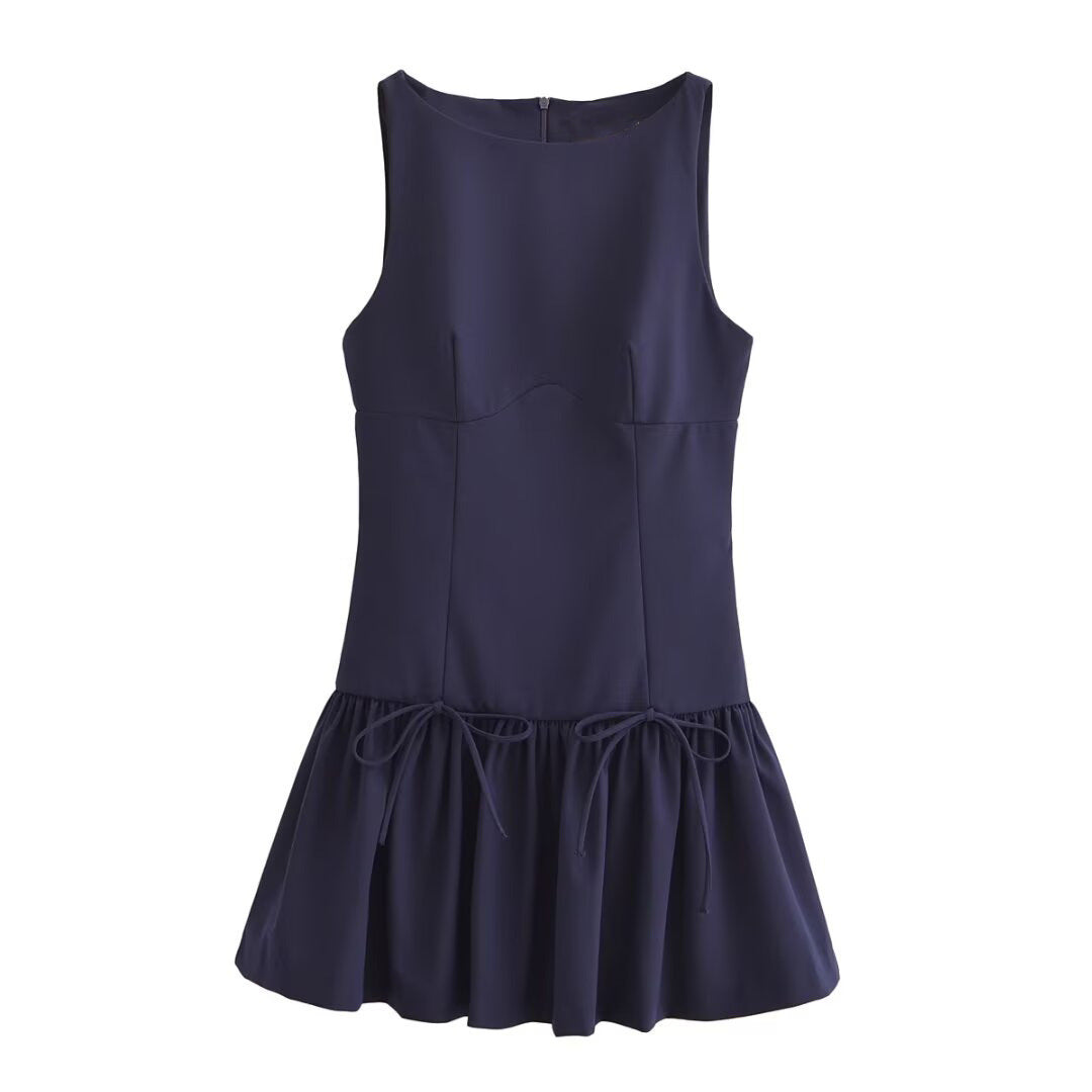 Fashion Round Neck Sleeveless Bow Dress