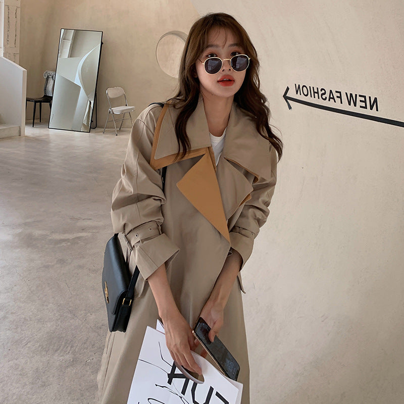 Mid-length Loose-fitting British Style Lace-up Coat Jacket