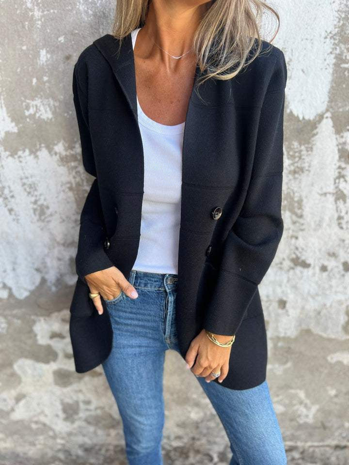 Solid Color Hooded Casual Button Trench Coat