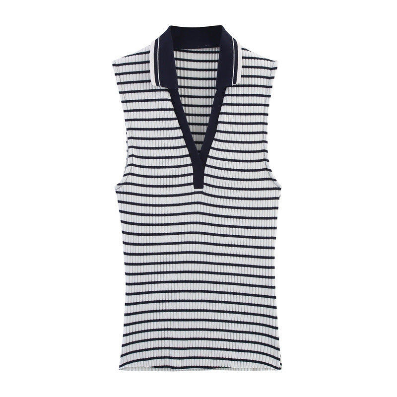 European And American Style Knitted Striped Thread Top