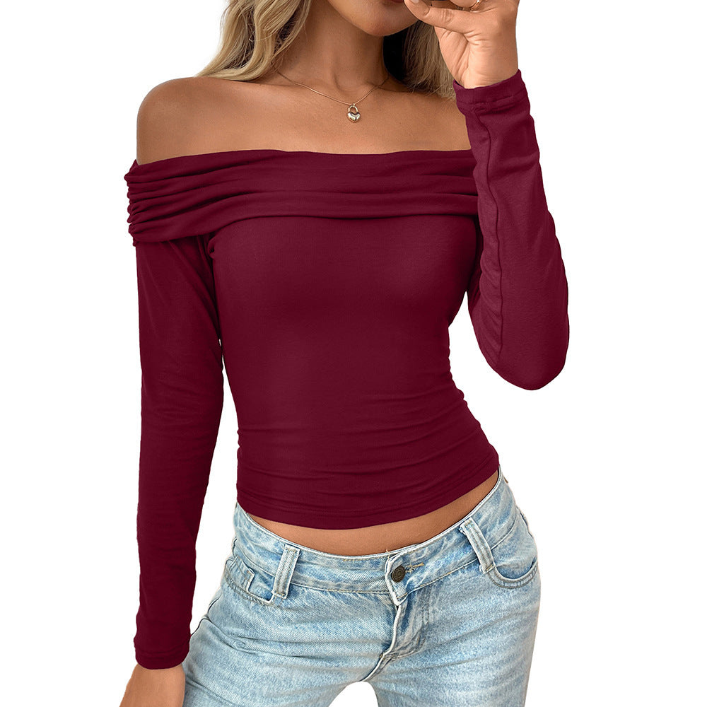 Y2g Pleated Off-shoulder Long Sleeve Sexy Hot Girl Top