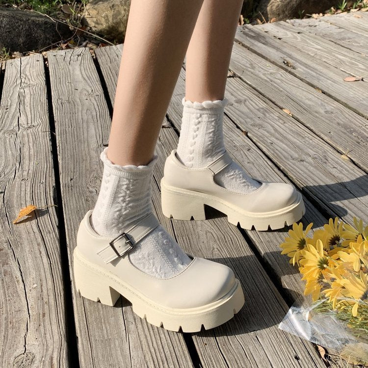 Women's Platform Vintage College Chunky Heel Mary Jane Shoes