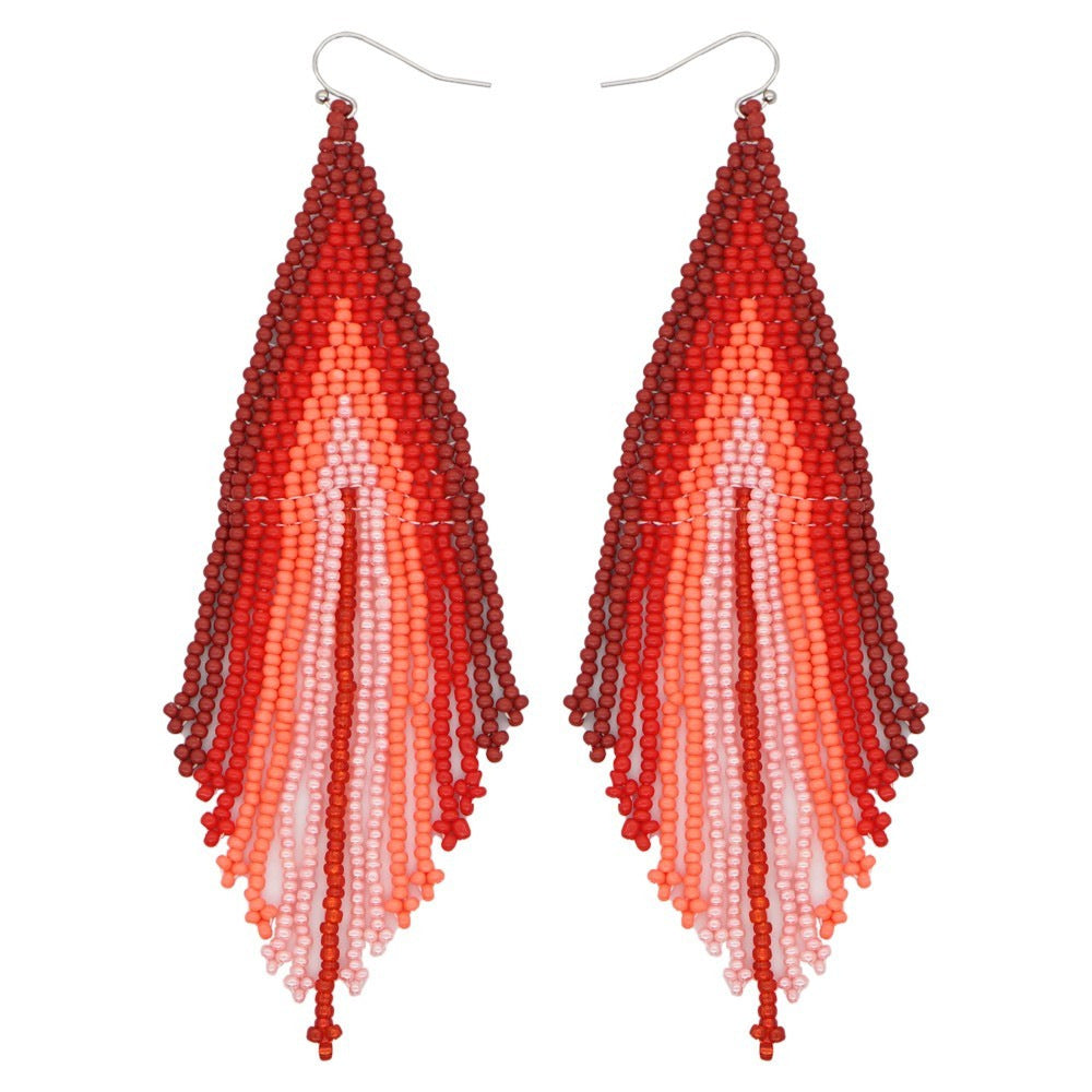 Boho Style Rice Beads Tassel Earrings Starry Sky Sun Moon
