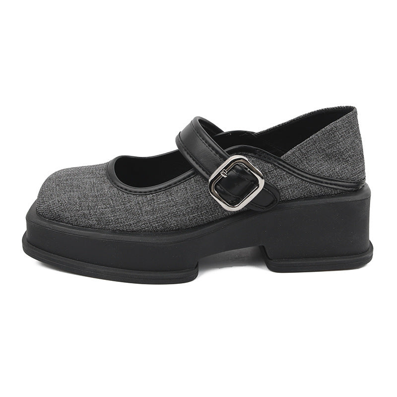 Thick-soled British Style Small Leather Shoes French Square Toe Mary Jane