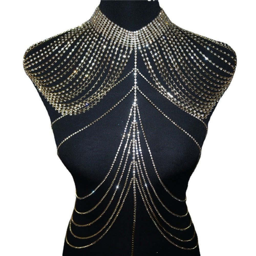 Layered Rhinestone Tassel Bra Shoulder Chain