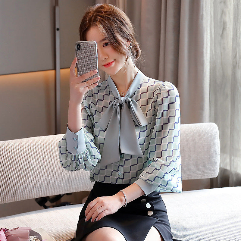 Design Sense Niche Early Autumn Light Ripe Blouse Bow Chiffon