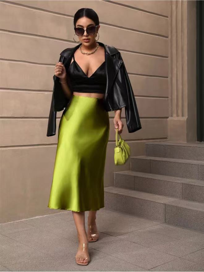 European And American Elegant Style A- Line Satin Skirt
