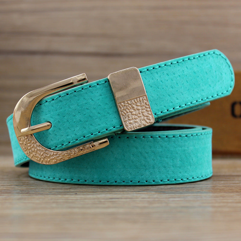 Ladies Wide Pigskin Belt Pin Buckle Two-piece Set