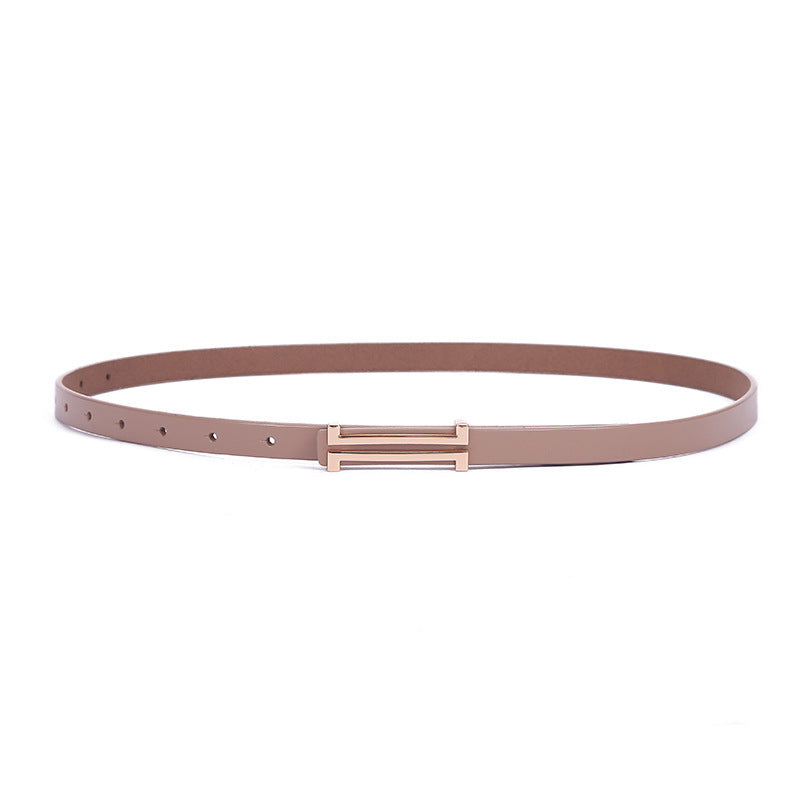 New Fashion Leather Thin Belt For Women Personality Metal Buckle