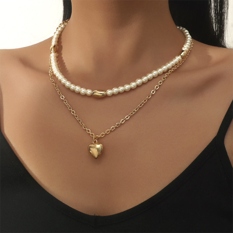 Stitched Pearl Pendant Short Necklace