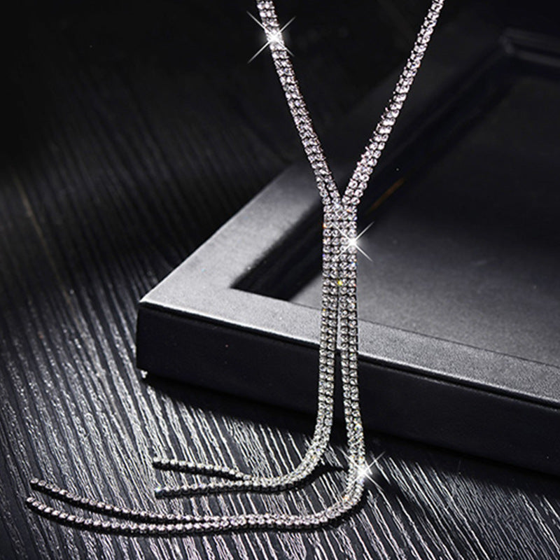 Tassel Crystal Sweater Chain Long Simple Personality Versatile Necklace Women