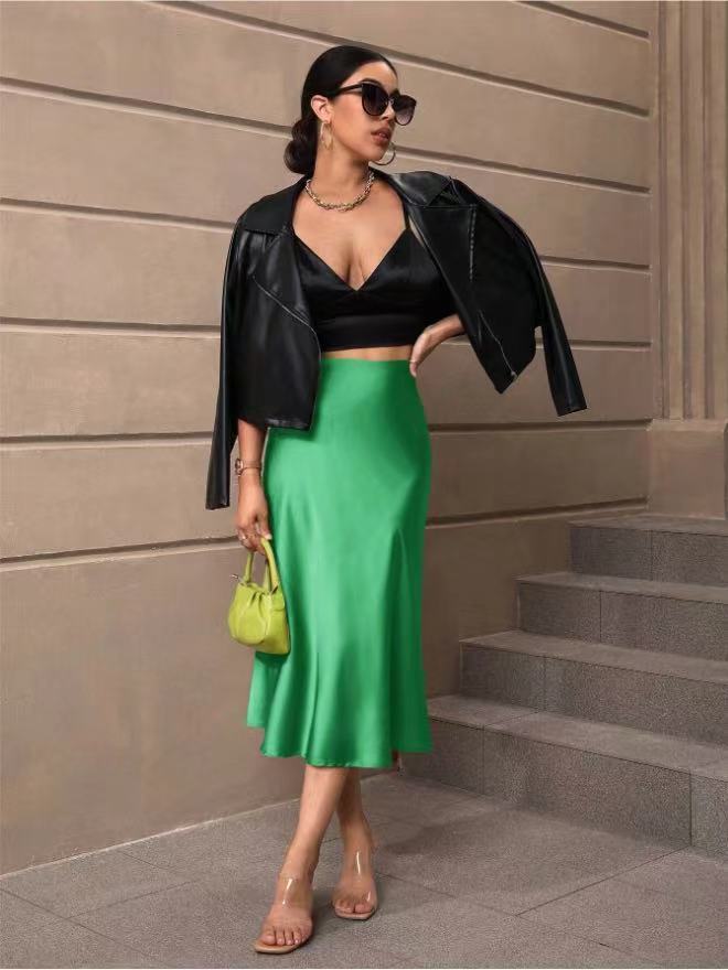 European And American Elegant Style A- Line Satin Skirt