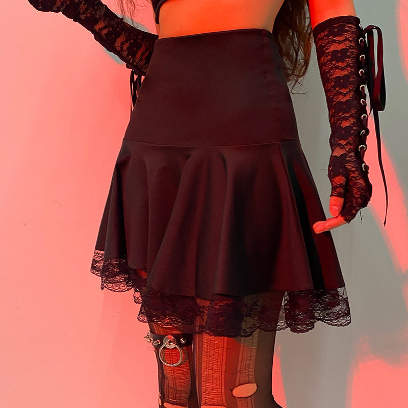 Lace Stitching Skirt Pleated Skirt