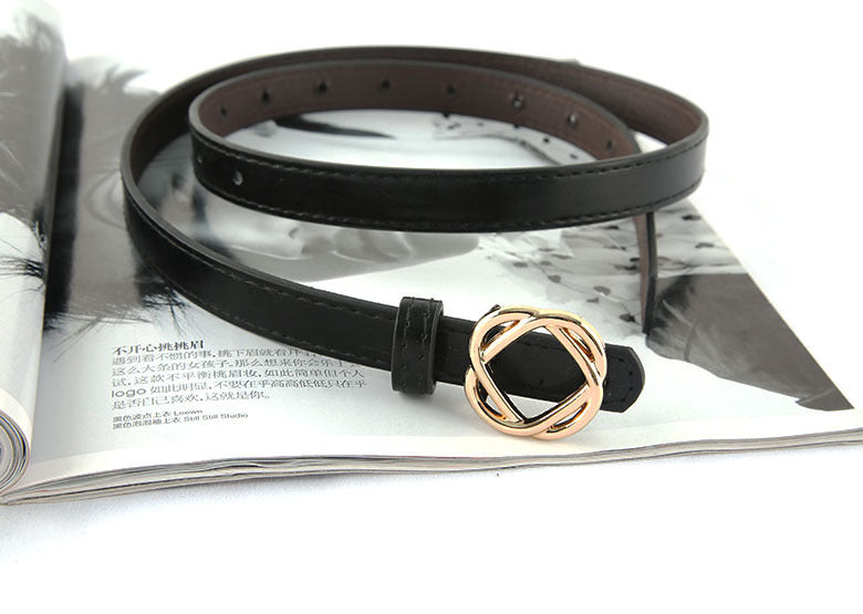 New Fashion Leather Thin Belt For Women Personality Metal Buckle