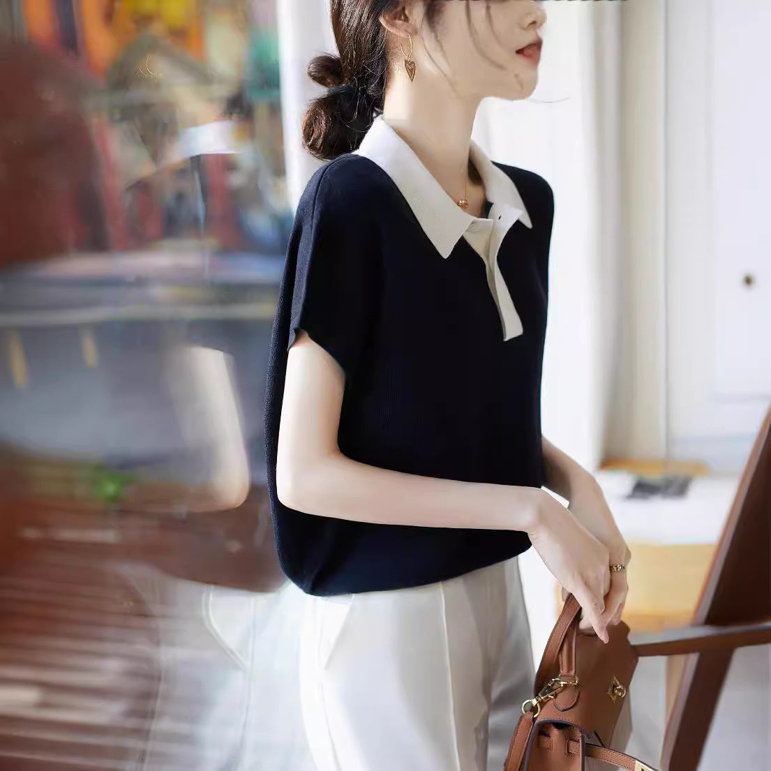 Women's Korean-style Polo Collar Top