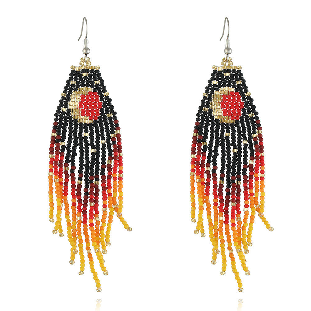 Boho Style Rice Beads Tassel Earrings Starry Sky Sun Moon