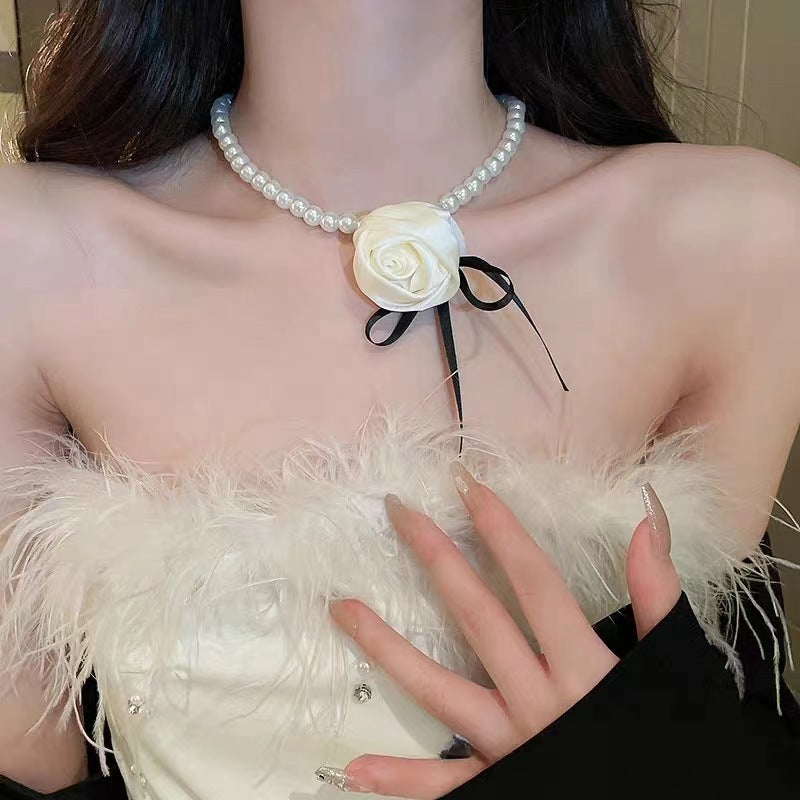 Women's Bow Tassel Pearl Necklace