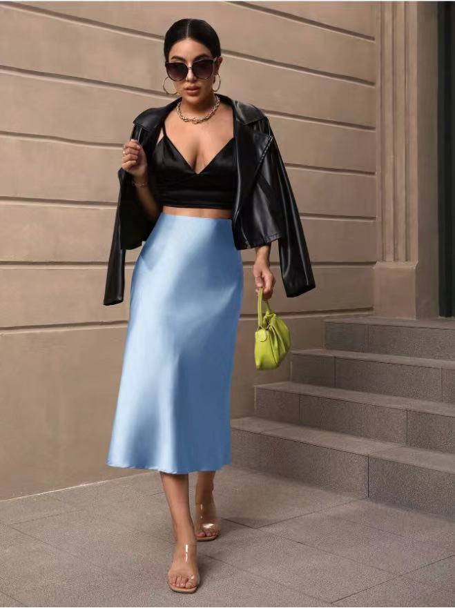 European And American Elegant Style A- Line Satin Skirt