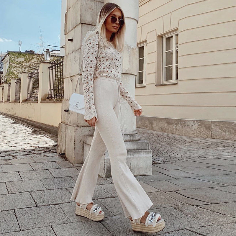 Lace Lace See-through Long-sleeved Blouse