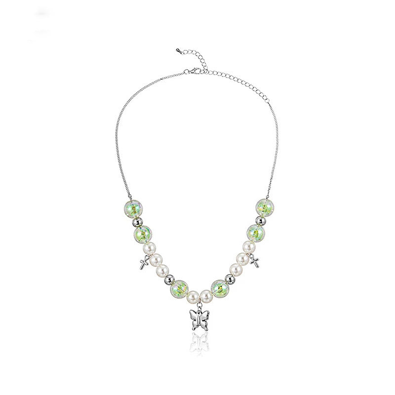 Green Beaded Pearl Spliced Necklace