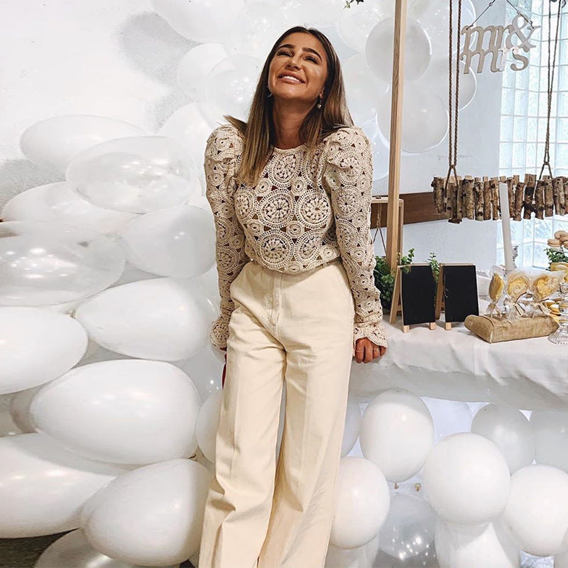 Lace Lace See-through Long-sleeved Blouse