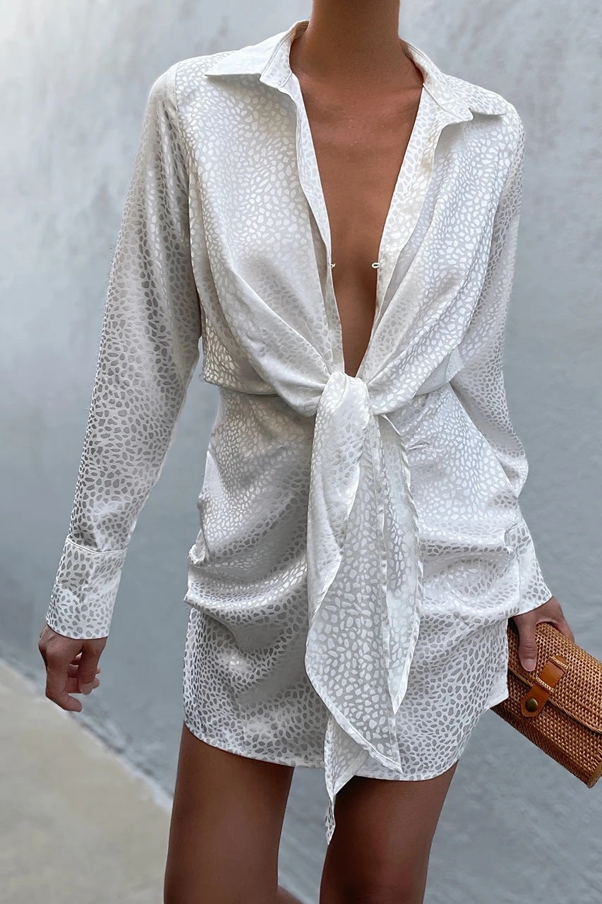 Ladies Long Sleeved Shirt Dress Lace Up Skirt