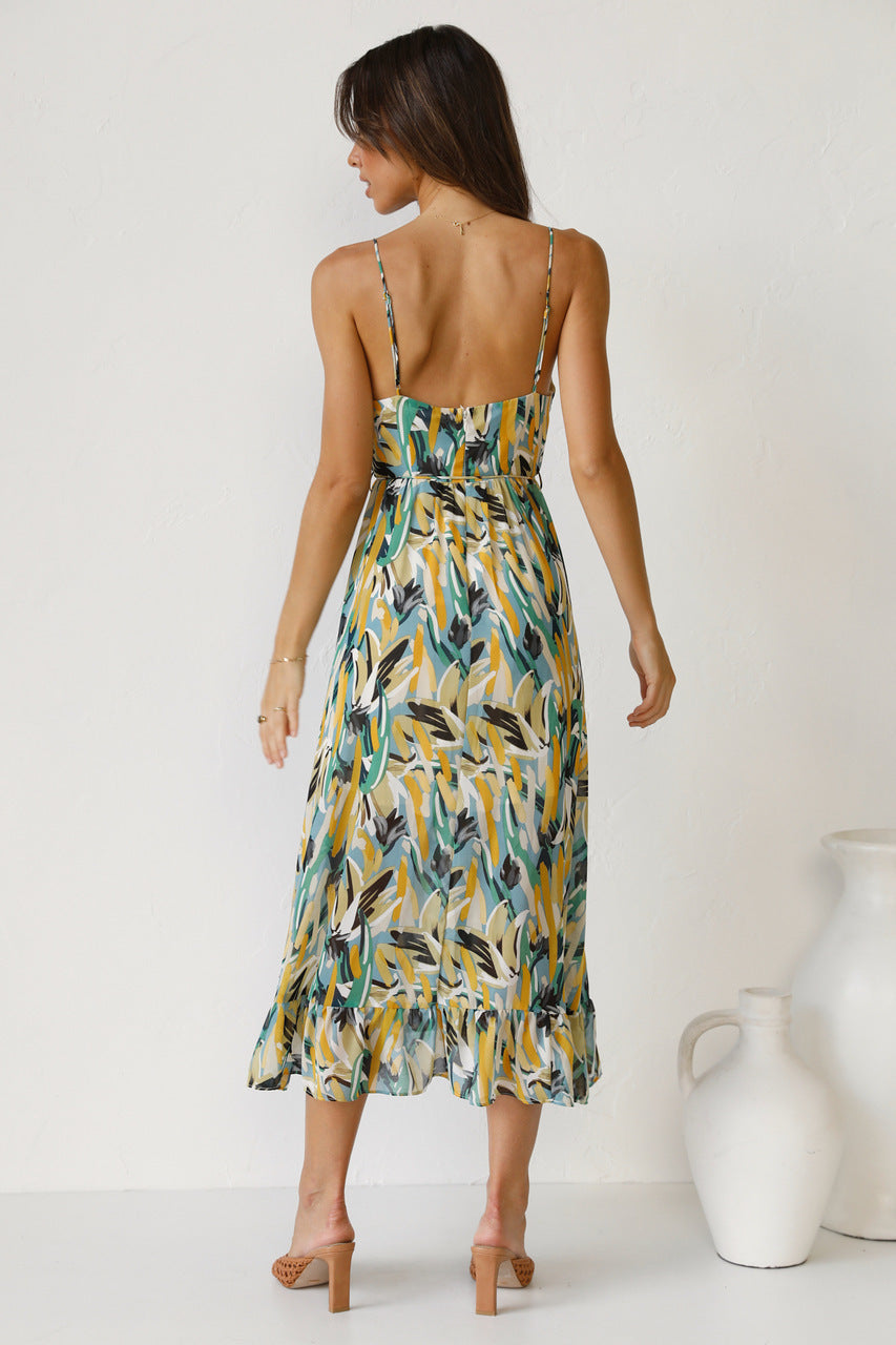 New Women's Printed Ruffle Sleeveless Dress