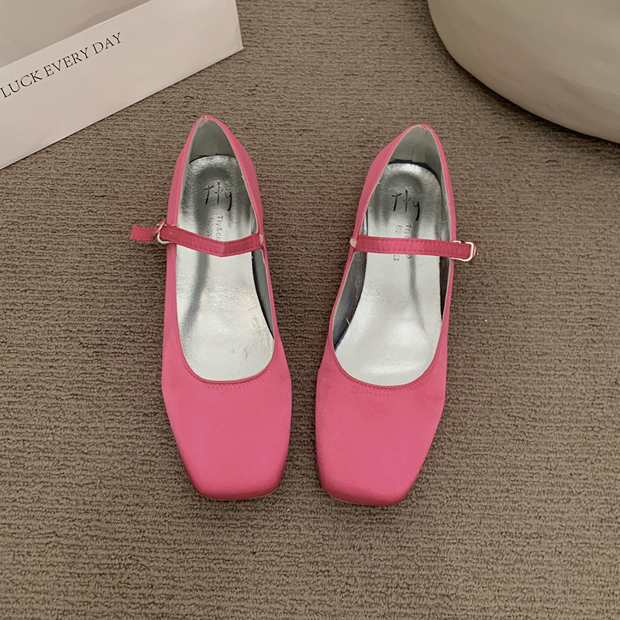 Vintage Silver French Thick Heel Mary Jane Shoes