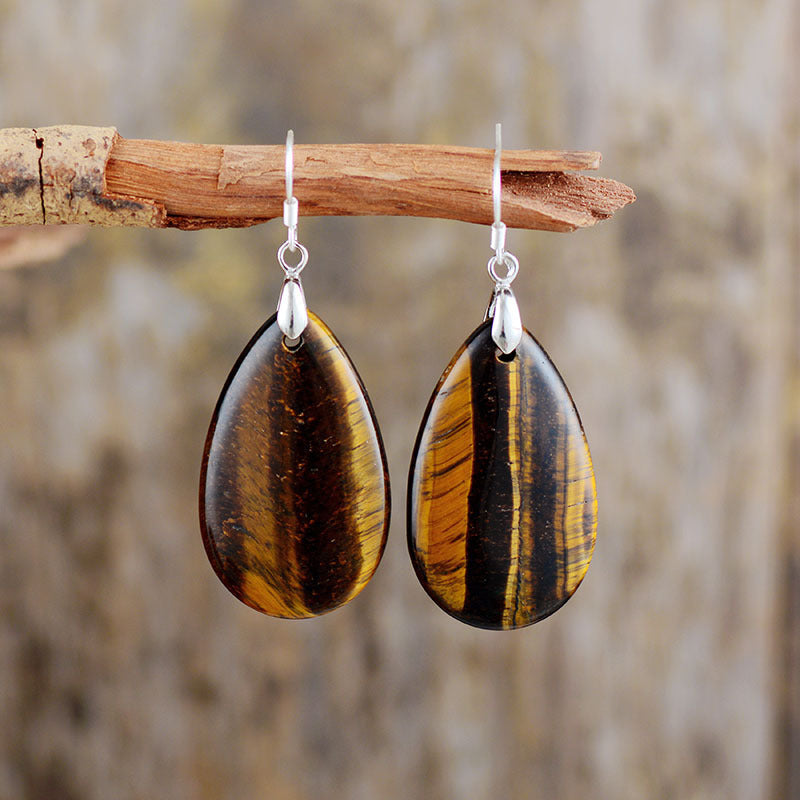 Aventurine Rose Quartz Tiger Eye Teardrop Dangle Earrings