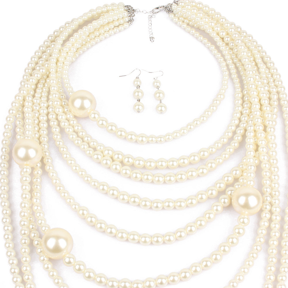 Fashion Exaggerated Multi-layer Pearl Necklace Set