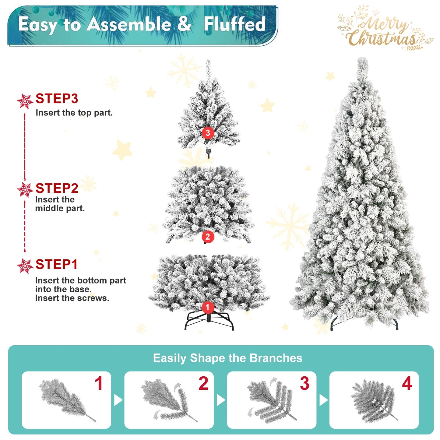 5-foot Velvet Christmas Tree With 250 Warm White LED Lights - 518 Tips, Snowy PVC And Stiff Needle Branches, Hinged Design For Easy Setup, Sturdy Metal Stand - Panoramic Realistic Holiday Tree