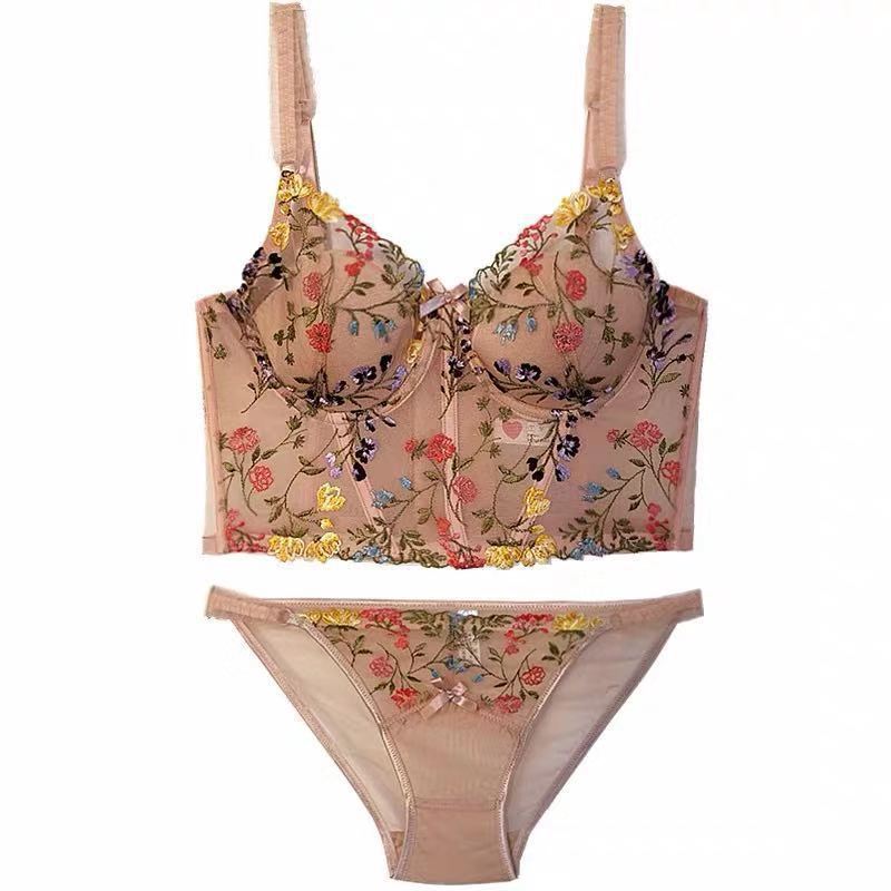 French Embroidered Lace Mesh Rabbit Ears Thin Underwire Set